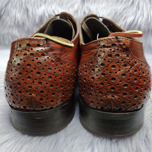Stacy Adams Leather Derby Laser Cut Oxford Dress Shoes Mens 13 M Brown 24911